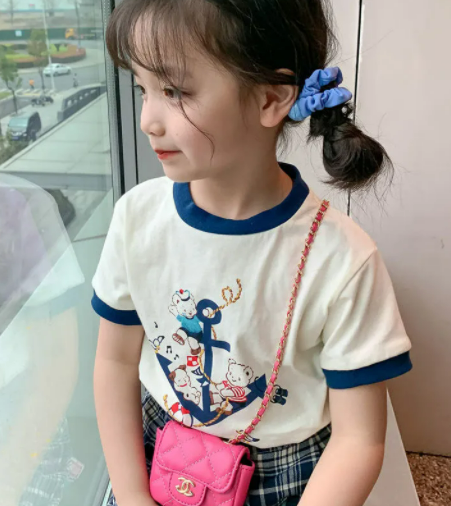 KYII Girl Summer children Korean Round-neck shirt Versatile short sleeve Top kyii0039