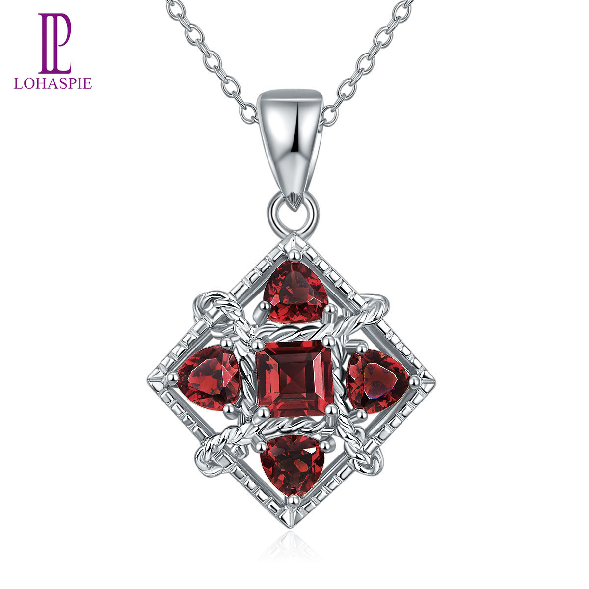 Pendant Necklace for Women's Gift Natural Gemstone Garnet Pure 925 Silver Fashion