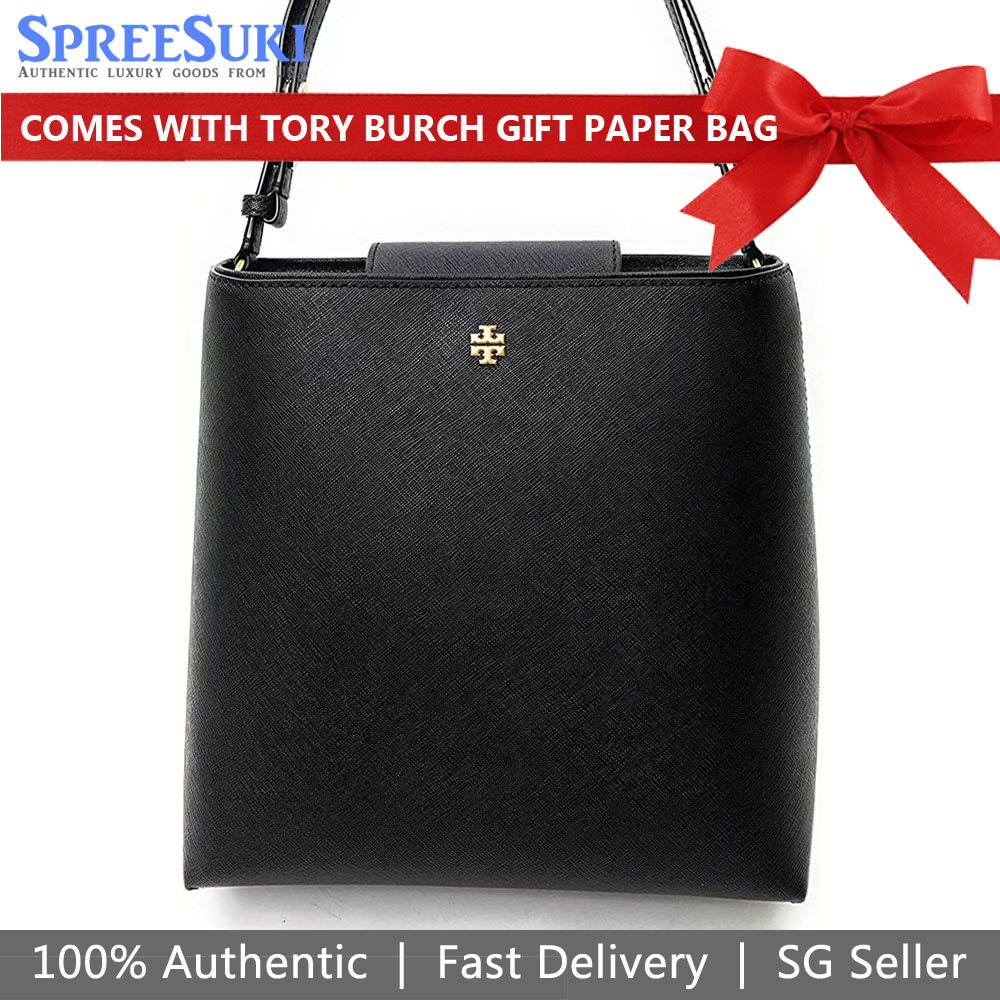 Tory Burch Bag With Gift Paper Bag Crossbody Bag Emerson Small Bucket Bag Black # 134840
